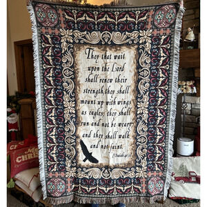 2000 Life Outreach Intl Tapestry Throw Isaiah 40:31 Goodwin Weavers 100% Cotton
